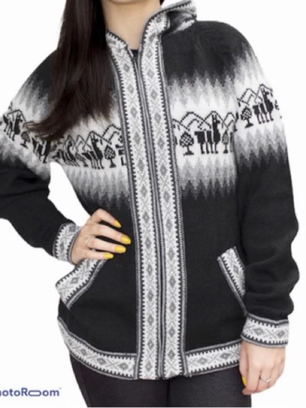Hooded 100% Alpaca Wool Knitted Jacket